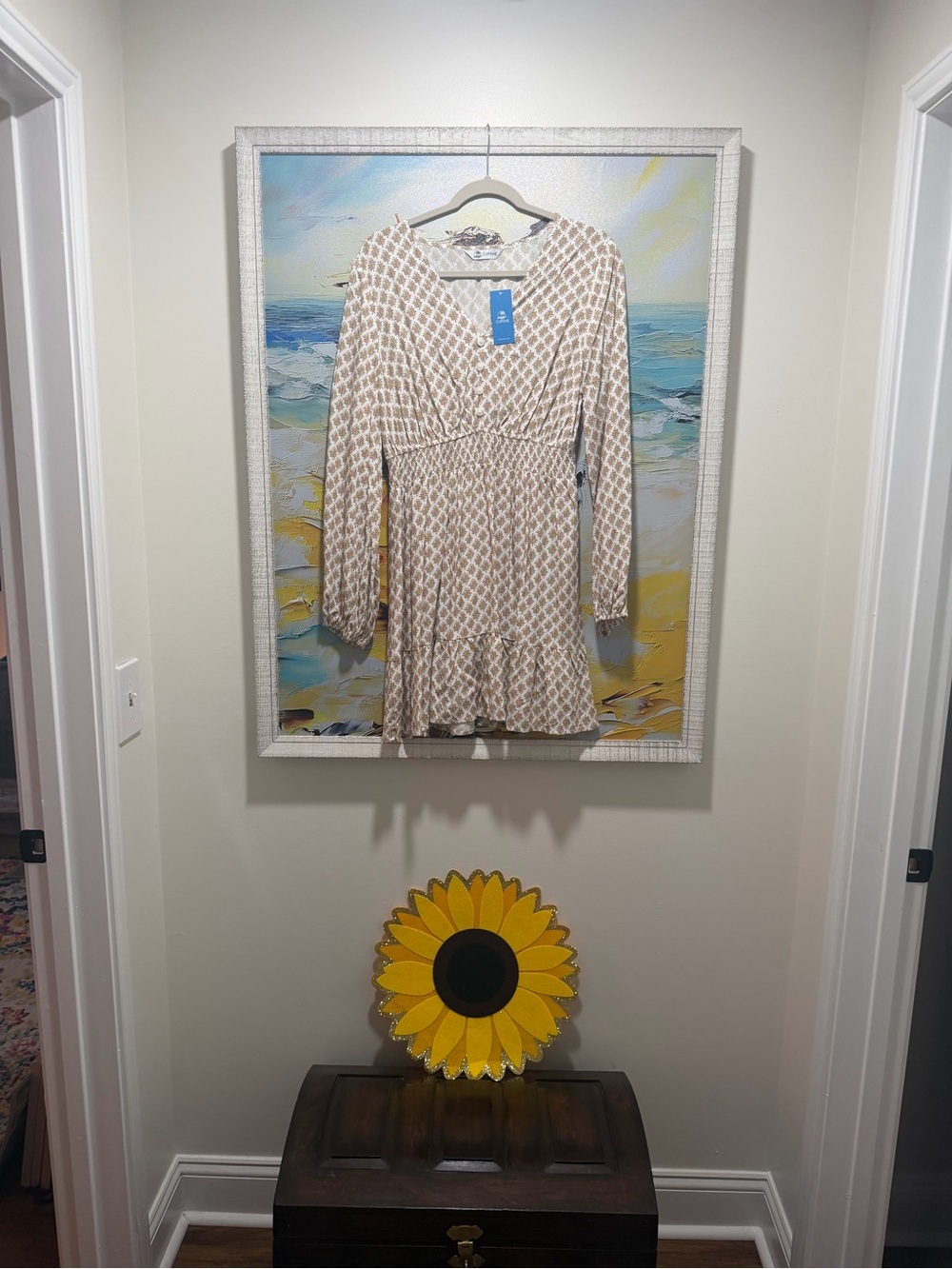 Cupshe Beige and White Patterned Long Sleeve Dress